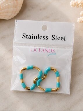 Oceanus Teal Heart Hoop Earrings